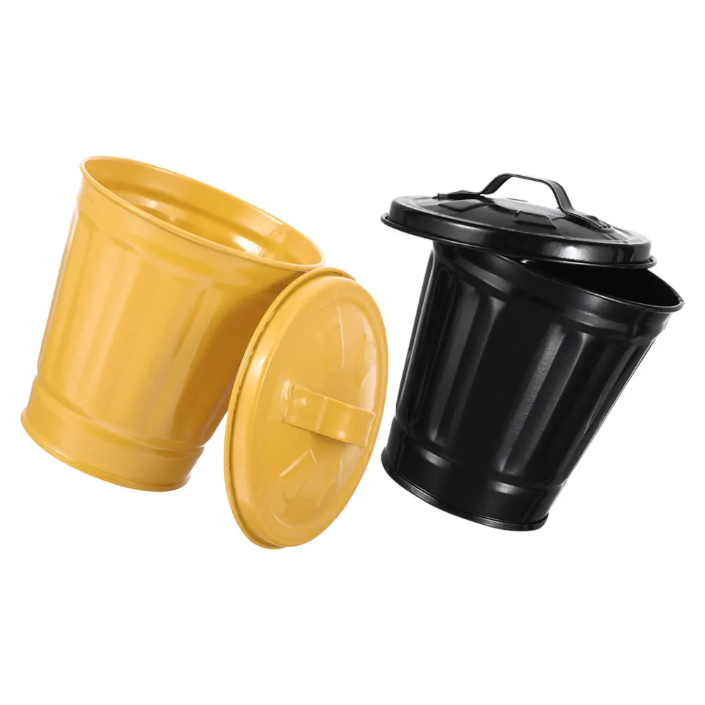 

2Pcs Cute Trash Can Desktop Garbage Bin Small Wastebasket with Lid for Bedroom Living Room Desk Makeup Multifunctional Odor