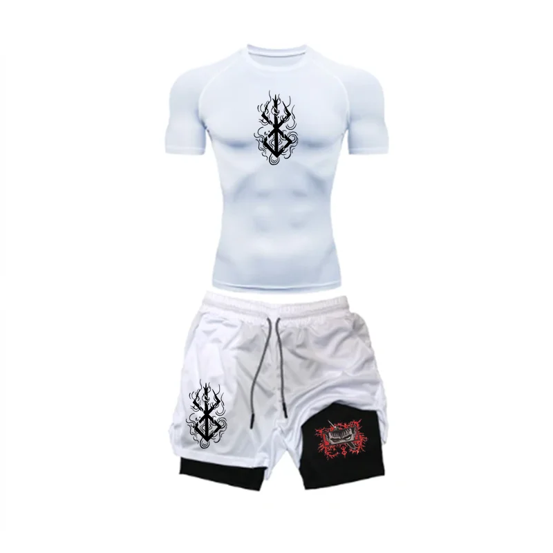 2024 New Trendy Business summer sports suit men's fashion two-piece fitness running casual short-sleeved shorts