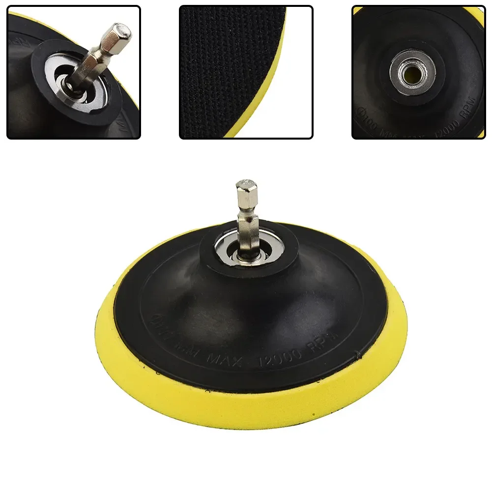 Gancho e Loop Buffing Pad, Rotary Backing Pad, adaptador de broca M10 Cabeça de conversão de broca hexagonal Disco de polimento, 4 ", 100mm