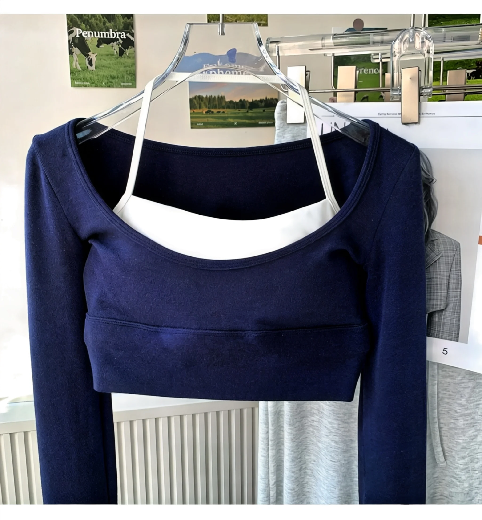 Damen Langarm-Yoga-Shirts Fitness-Brustpolster Sport-Top Kurz Elegante Tanz-Yoga-Kleidung Gym-Pilates-Tops – Detail 8
