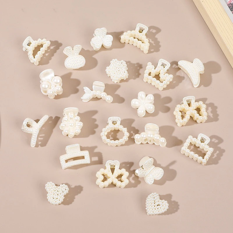 1Pc Mini Pearl Hair Claw for Women Girls Plastic Geometric Flower Crab Claw Clip Small Hairpins Hair Crab Girl Hair Tools Briads