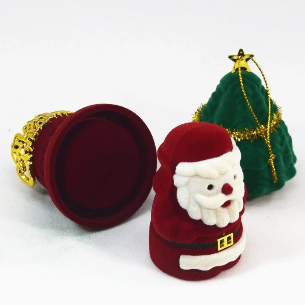 

Christmas Bell Christmas Jewelry Box Flocked Snowman Christmas Tree Ornament Wedding Storage Santa Claus Rings Box Propose