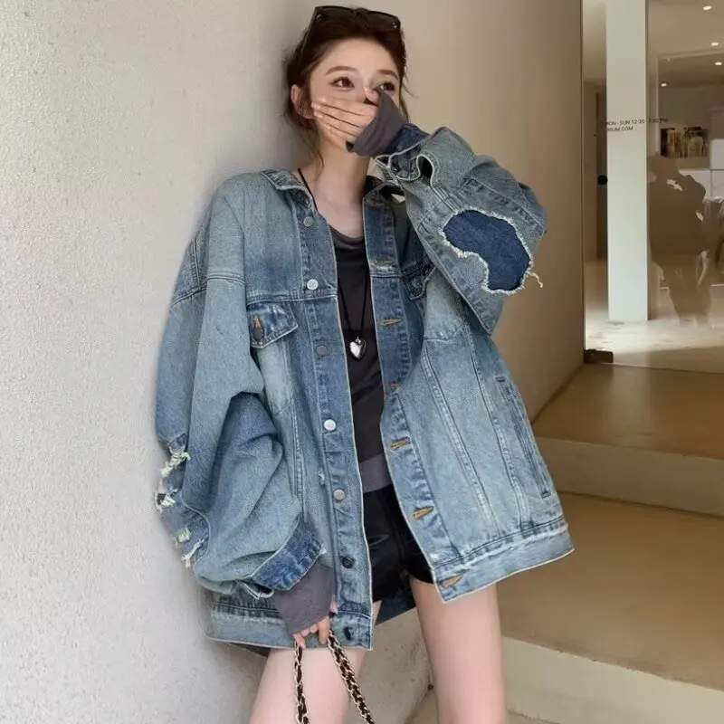 

Универсальная джинсовая куртка свободного кроя для мужчин и женщин, осенне-зимняя, больших размеров (до 250 фунтов), синяя, верхняя одежда, брюки-карго