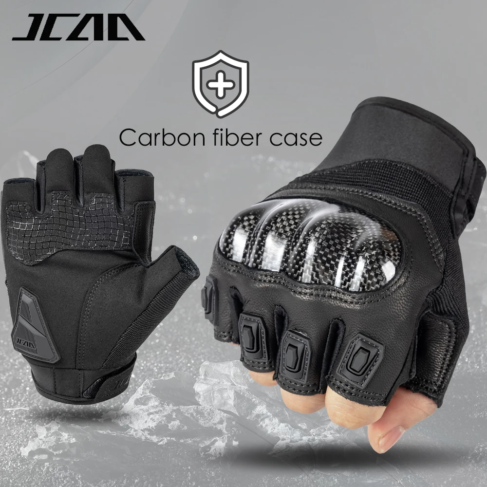Men's Retro Motorcycle Half Finger Cycling Gloves Carbon Fiber Shell Protective Outdoor Sports Motorbike Bike Gloves for Women