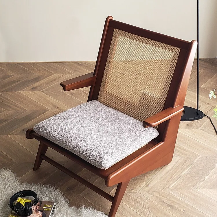 

Wabi Sand Wind Chandigarh Solid Wood Balcony Designer Backrest ins Single Leisure Sofa Chair Living Room Small Apartment
