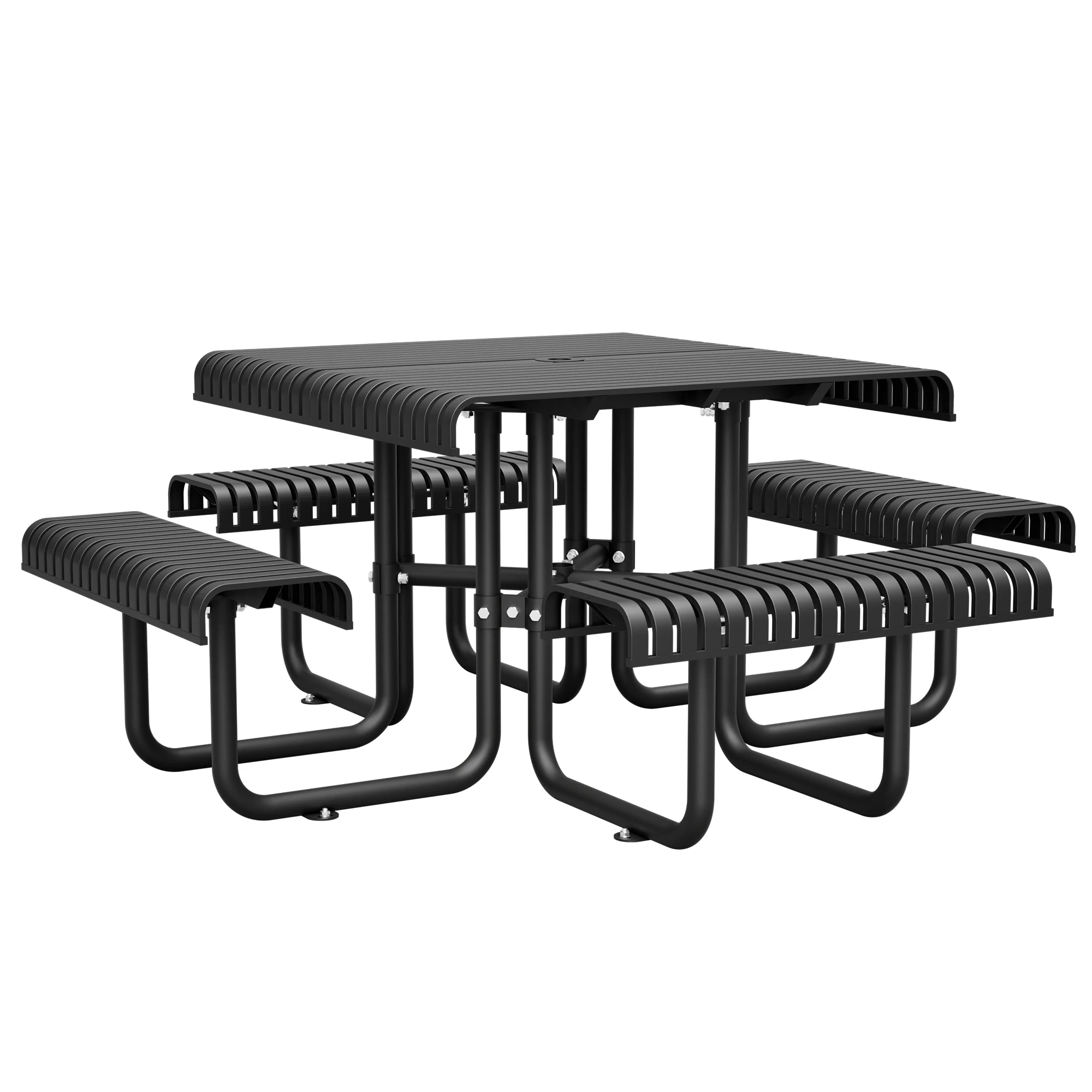 Heavy Duty Metal Picnic Table Bench 80.7x80.7x31in Outdoor Dining Umbrella Hole Rustproof Steel Top 882LBS Capacity Seats 4-8 Available in Black, Brown, Blue