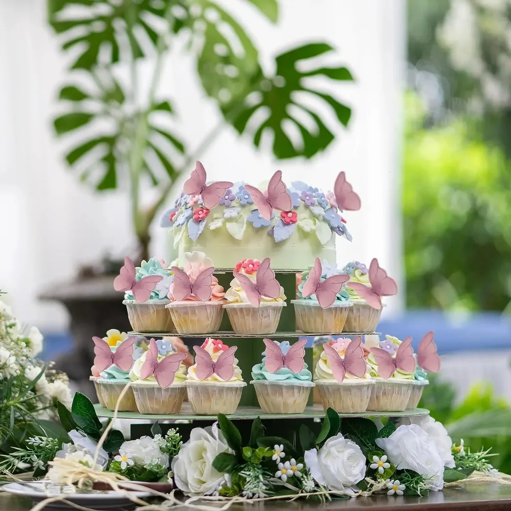48Pcs Wafer Paper Butterflies for Cake Decor 3D Butterfly Cupcake Toppers Wedding Birthday Baby Shower Party Decoration Supplies