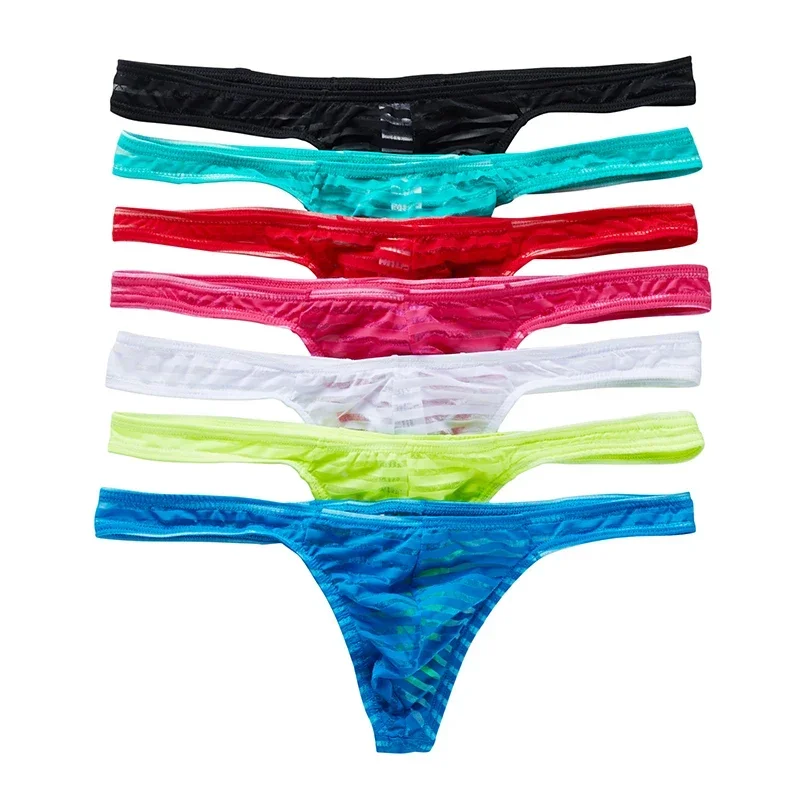 7PCS Mens Underwear Gay Men's G-string & Thong Ice Silk Soft Jockstrap Erotic Penis Pouch Sissy Transparent Panties Tanga Hombre
