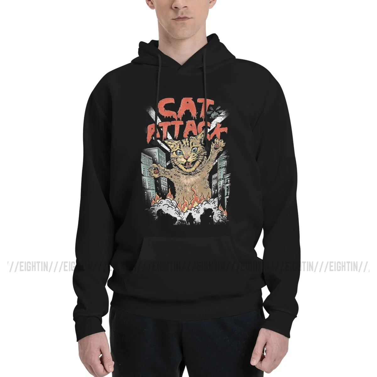 

Cat Attack Hoodie Men's High Quality Japanese Catzilla Retro Catzilla Monster Kaiju Sweatshirt Winter Oversized Pullover