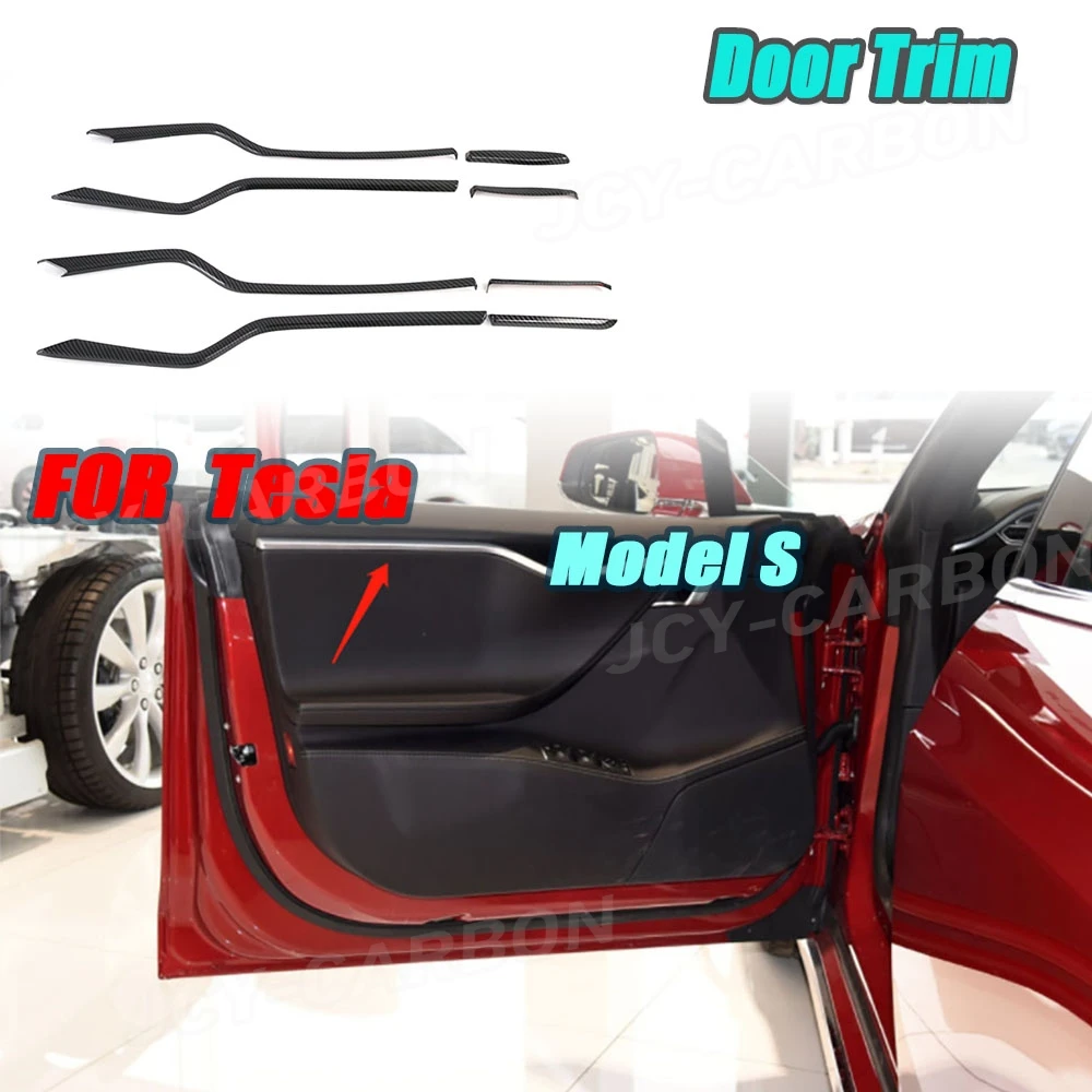 

For Tesla Model S 2016-2019 8PCS Carbon Fiber Car Inner Door Trim Cover Interior Mouldings Trims Car Accessories