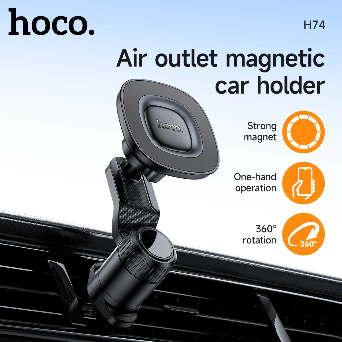 

Универсальный магнитный автомобильный держатель воздуховыпускного отверстия HOCO для iPhone 17 16 Pro Max, вращение на 360, многоугольный зажим, кронштейн для Samsung S25 S24