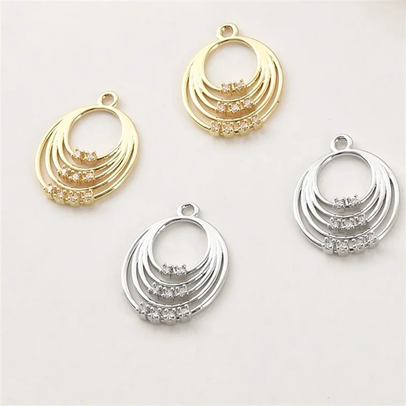 Min order 10pcs/lot zircon decoration geometry rounds shape copper floating locket beads diy jewelry garment accessory