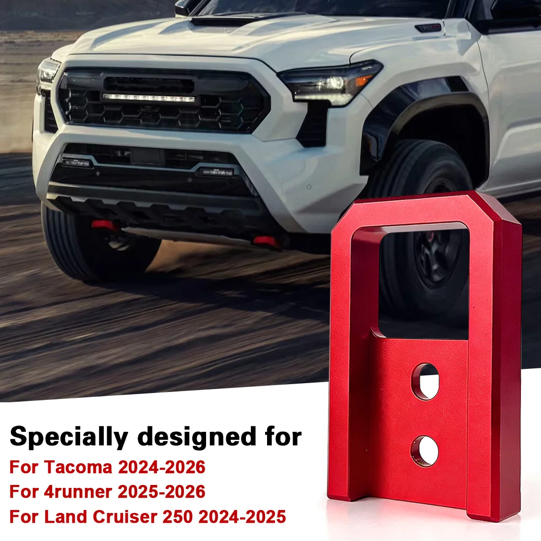 2 Pcs Tow Hooks for Tacoma 2024-2026/4Runner 2025-2026, T6061 Aluminum Alloy, Powder Coated Recovery Hook Kits Red