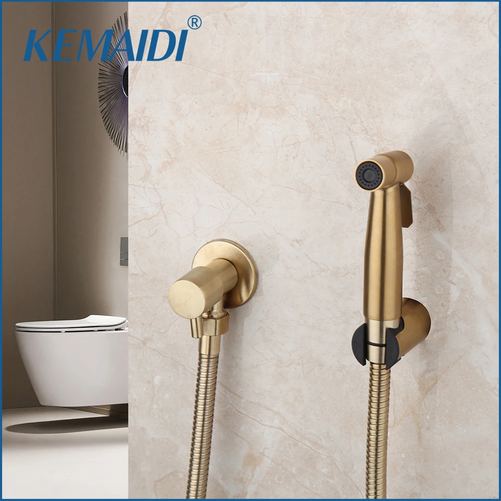 KEMAIDI Brushed Gold Bathroom Bidet Faucet Handheld Spray Brass Mixer Wall Mounted Hand Spray Dual Water Way 1 Handle Mixer Tap