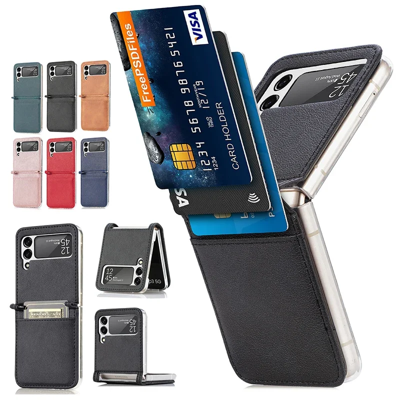 for Samsung Galaxy Z Flip 6 5 4 3 2 1 Flip4 Flip3 Case Business Minimalism Back Cover Leather Phone Cases Card Slots Holders