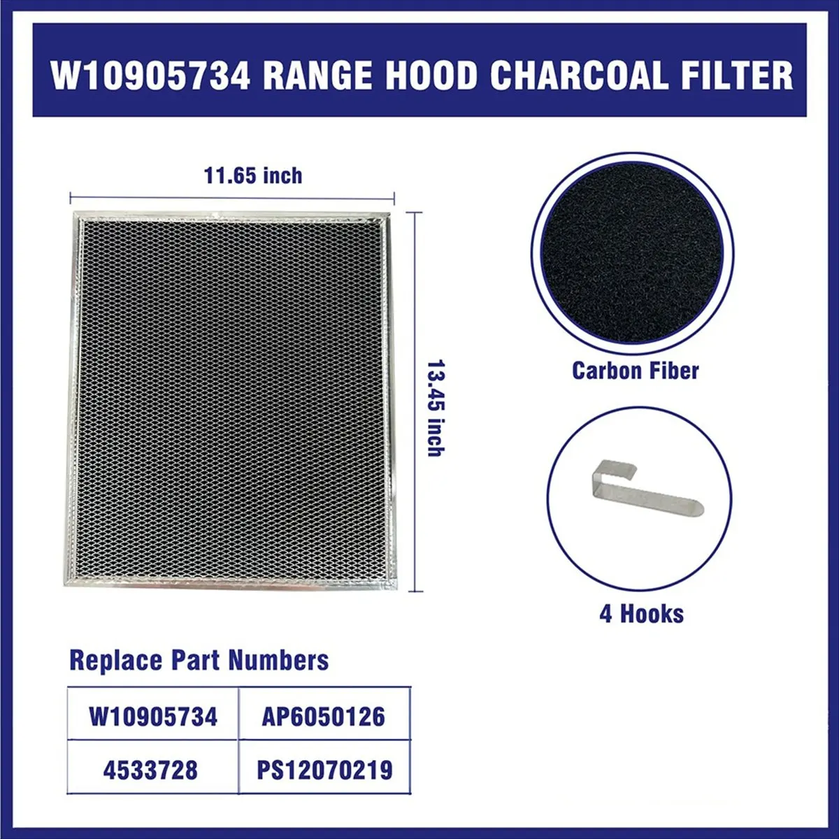 

*ESTR For Whirlpool W10905734 Range Hood Replacement Parts Range Hood Filter Accessories Activated Carbon Filter 4 Pieces