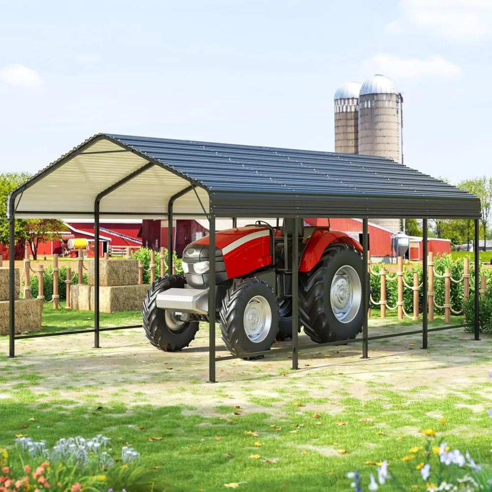 

12x20 Metal Carport Carports with Enhanced Base Heavy Duty Garage Outdoor Galvanized Car Shelter for Car, Boats and Truck, Sheds