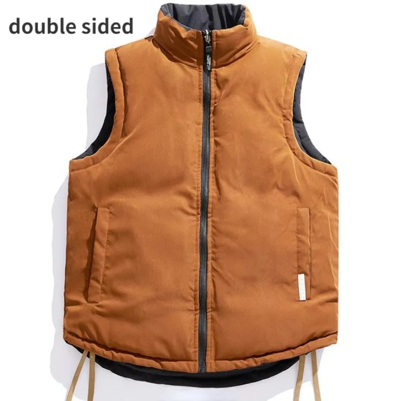 Autumn and Winter Solid Color Double Sided Casual Vests Men's Zipper Sleeveless Wadded Jacket