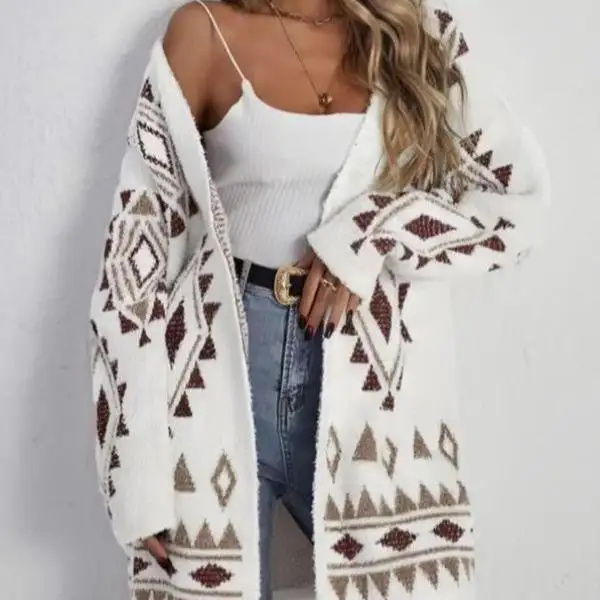 

Новый трансграничный вязаный кардиган унисекс с длинными рукавами, повседневный, с принтом, со спущенным плечом, для прогулок