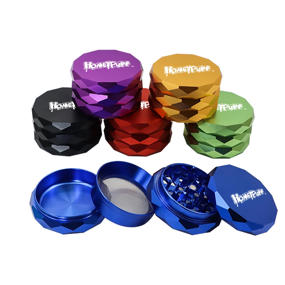 HONEYPUFF Diamond Aircraft Aluminum Herb Grinder With CNC Teeth 63MM 4 Piece Metal herb Herbal Spicy Grinder Accessories