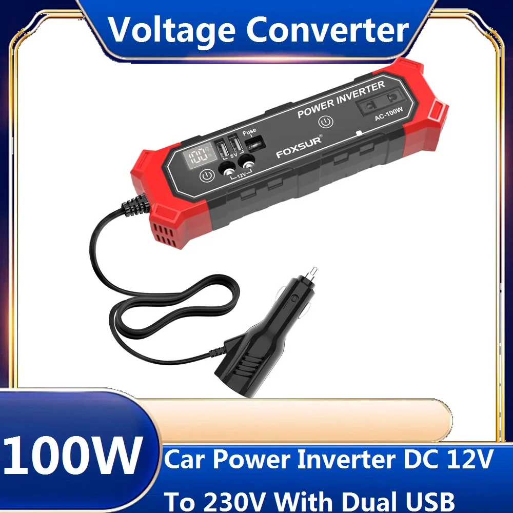 FOXSUR Car Inverter DC 12V to AC 220V 100W Auto Converter Dual USB Fast Charging Car Inverter Charger Adapter Car Power Inverter