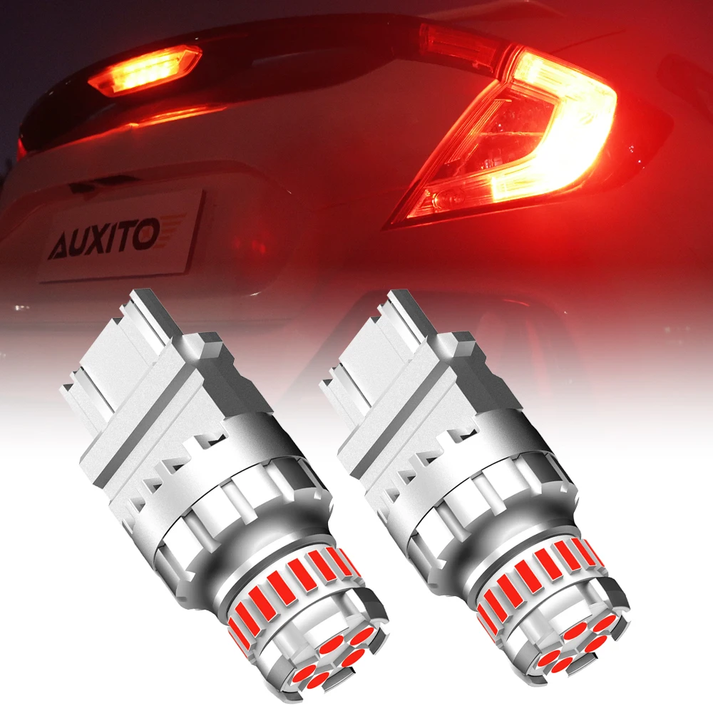 AUXITO 2Pcs 3157 3156 LED Tail Brake Strobe Light Bulbs Red T25 P27/7W 3457 LED Rear Stop Lights 1200LM Automotive Lamp