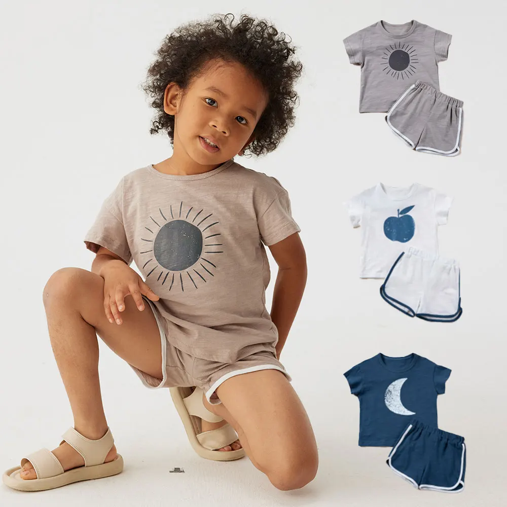 New Pure Cotton Summer Set Children's Fashion Cartoon Top Children's Pure Cotton Short Sleeve Shorts Set