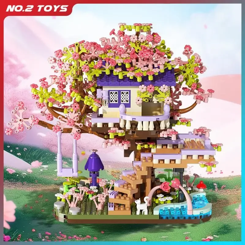 شجرة زهرة الكرز الصغيرة نموذج منزل اللبنات الإبداعية شجرة ساكورا كتل الطوب لتقوم بها بنفسك عرض الشارع زهرة كتلة ديكور #1