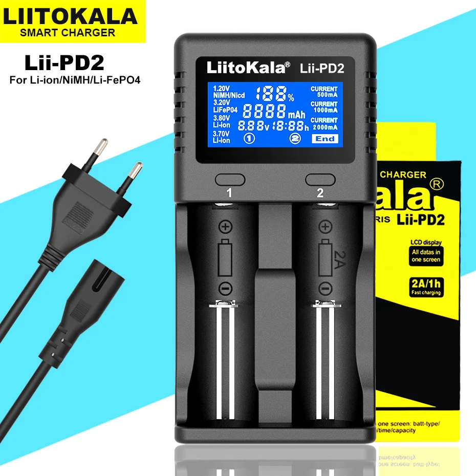 Liitokala Lii-202 Lii-402 Lii-PD4 PL2 Battery Charger, Charging 18650 1.2V 3.7V 3.2V 18350 26650 NiMH Lithium Battery