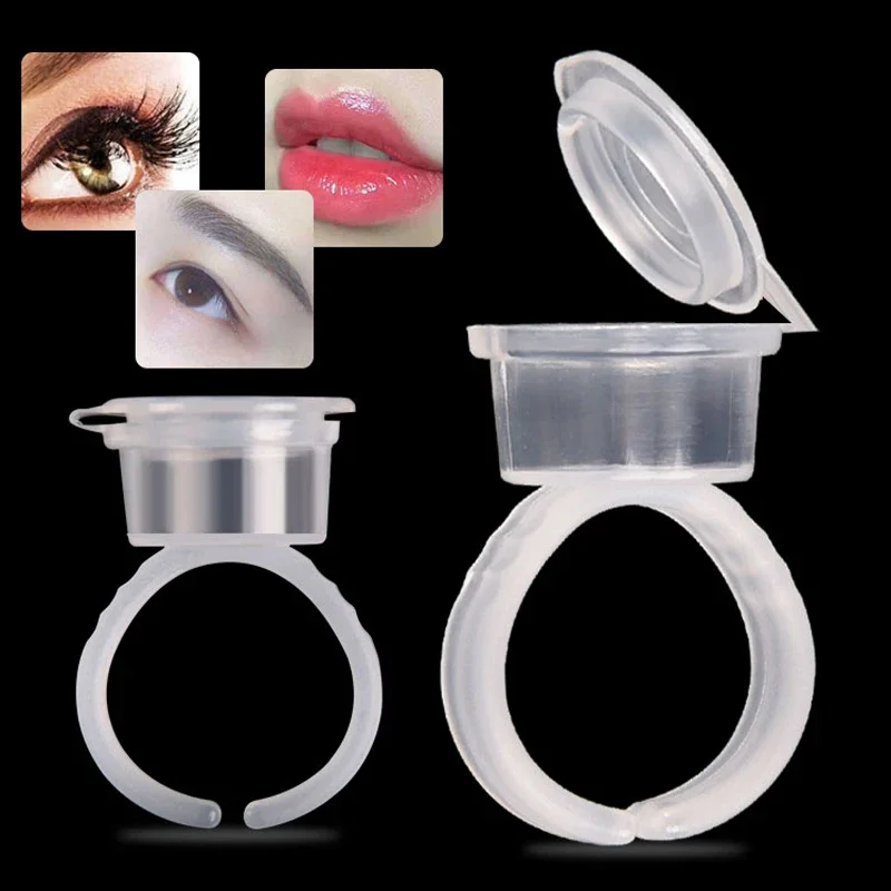 50PCS Tattoo Pigment Ink Ring Cups Eyelash Extend Glue Holder Container With Lid Cover Cap Permanent Makeup Microblading Tool