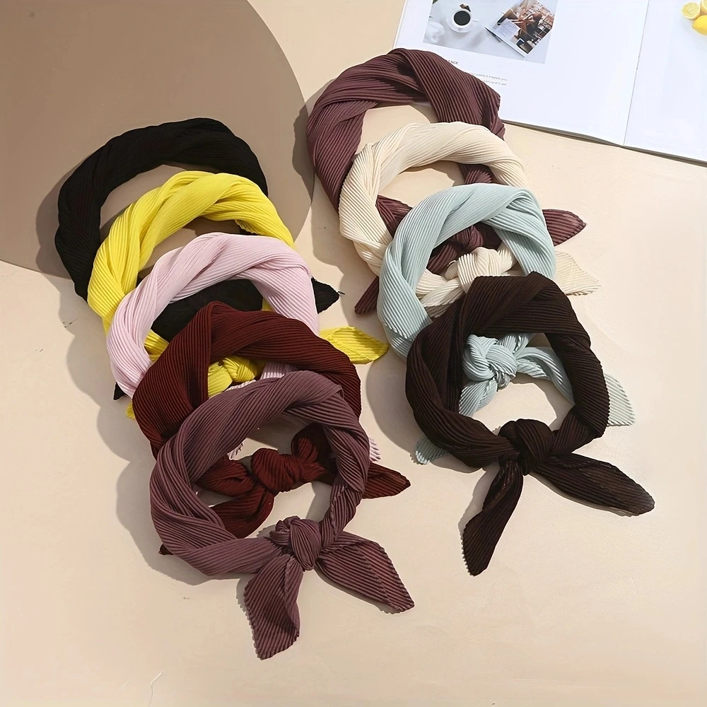 60*60 Pleated Solid Color Cotton and Linen Small Square Scarf Silk Scarf Women Spring and Autumn Solid Color Four Seasons Light