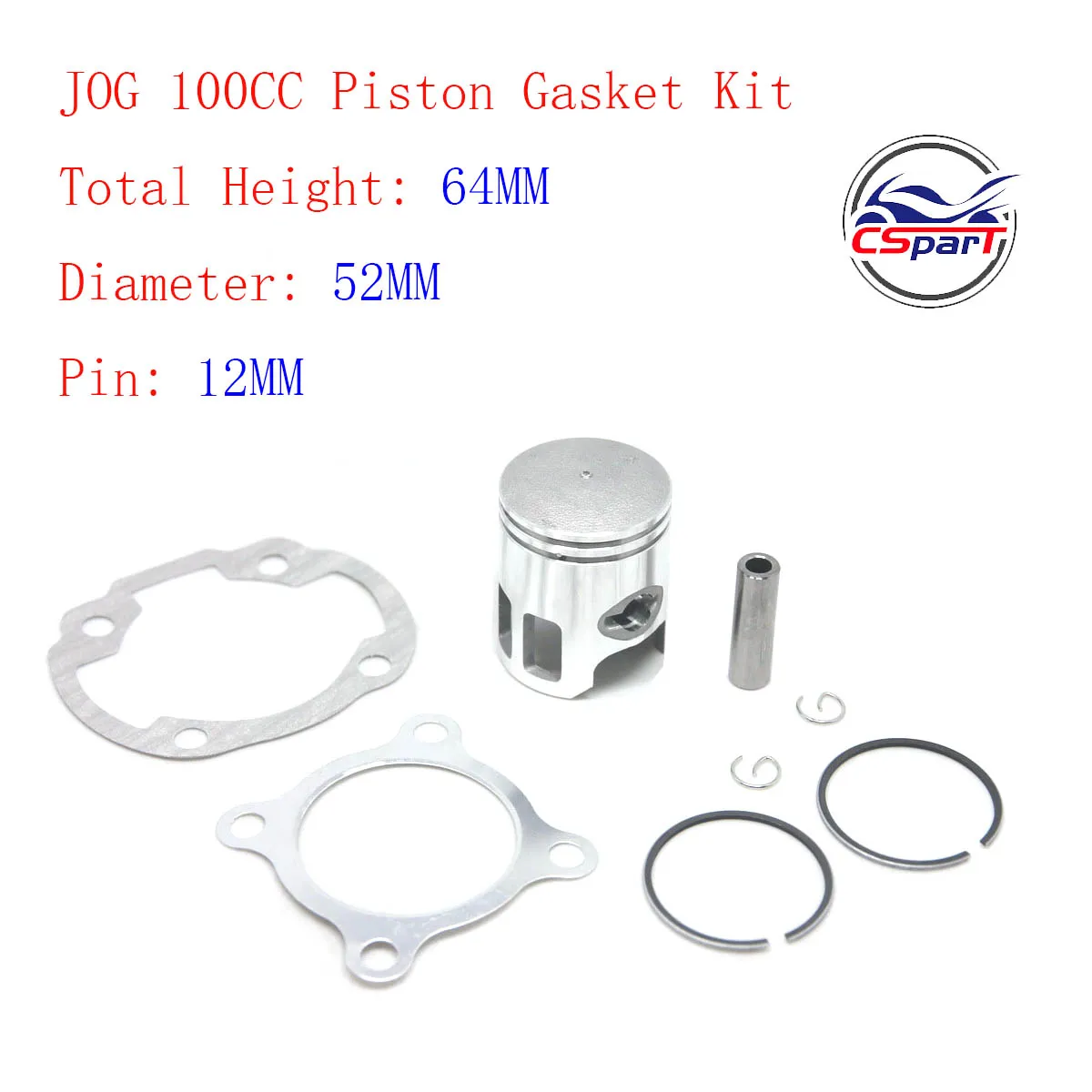 JOG 90 100 50MM 52MM 12MM Piston Kit  90CC 100CC Minarelli Jog 1P50QMF 1P52QMG Jmstar Wangye Sunny Keeway  Roketa  Scooter Buggy