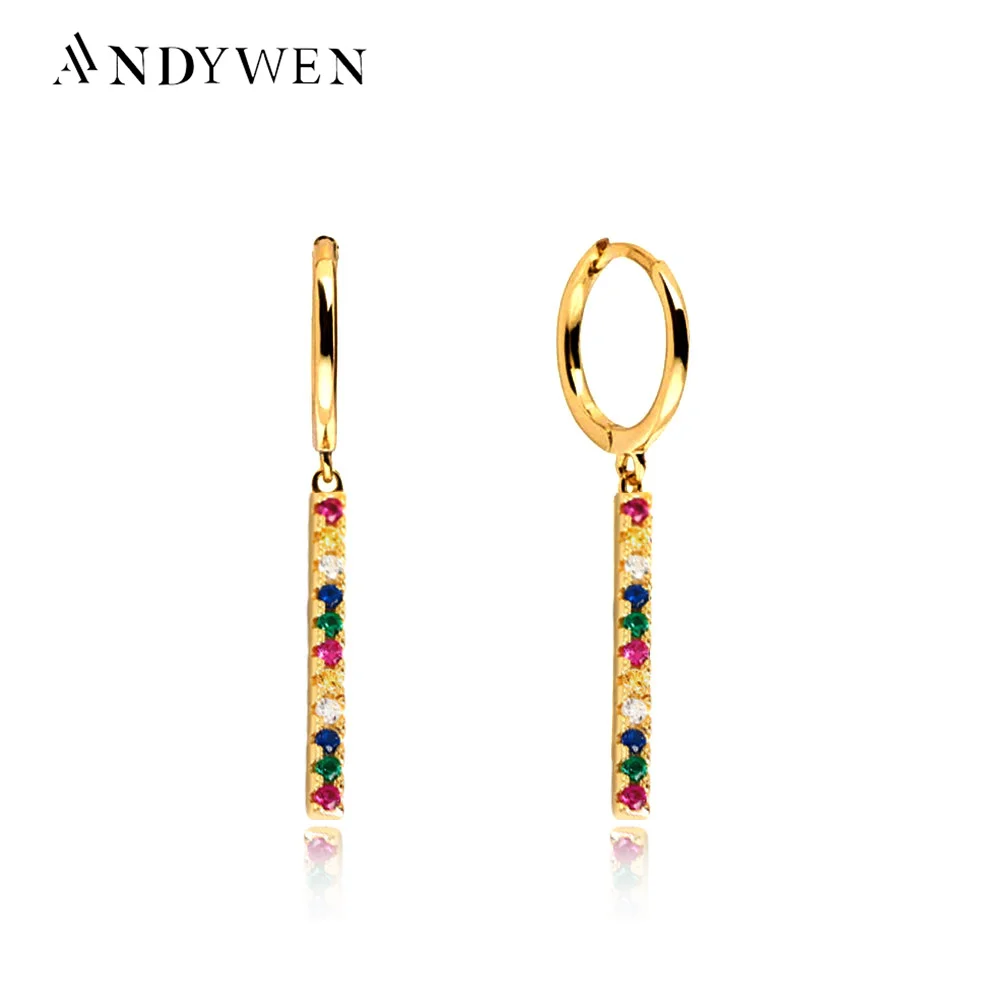 

Серьги-подвески ANDYWEN из стерлингового серебра 925 пробы женские, длинные радужные кольца, круглые украшения для ушей