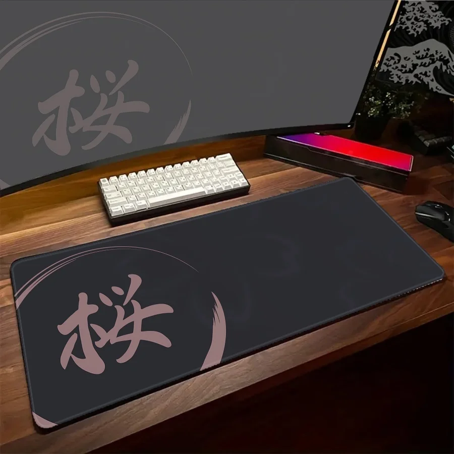 Kawaii Simple Design Mouse Pads Sakura Black Mousepad Fed Gaming Desk Mat For Office accessories Extra Large Gaming Mousepads