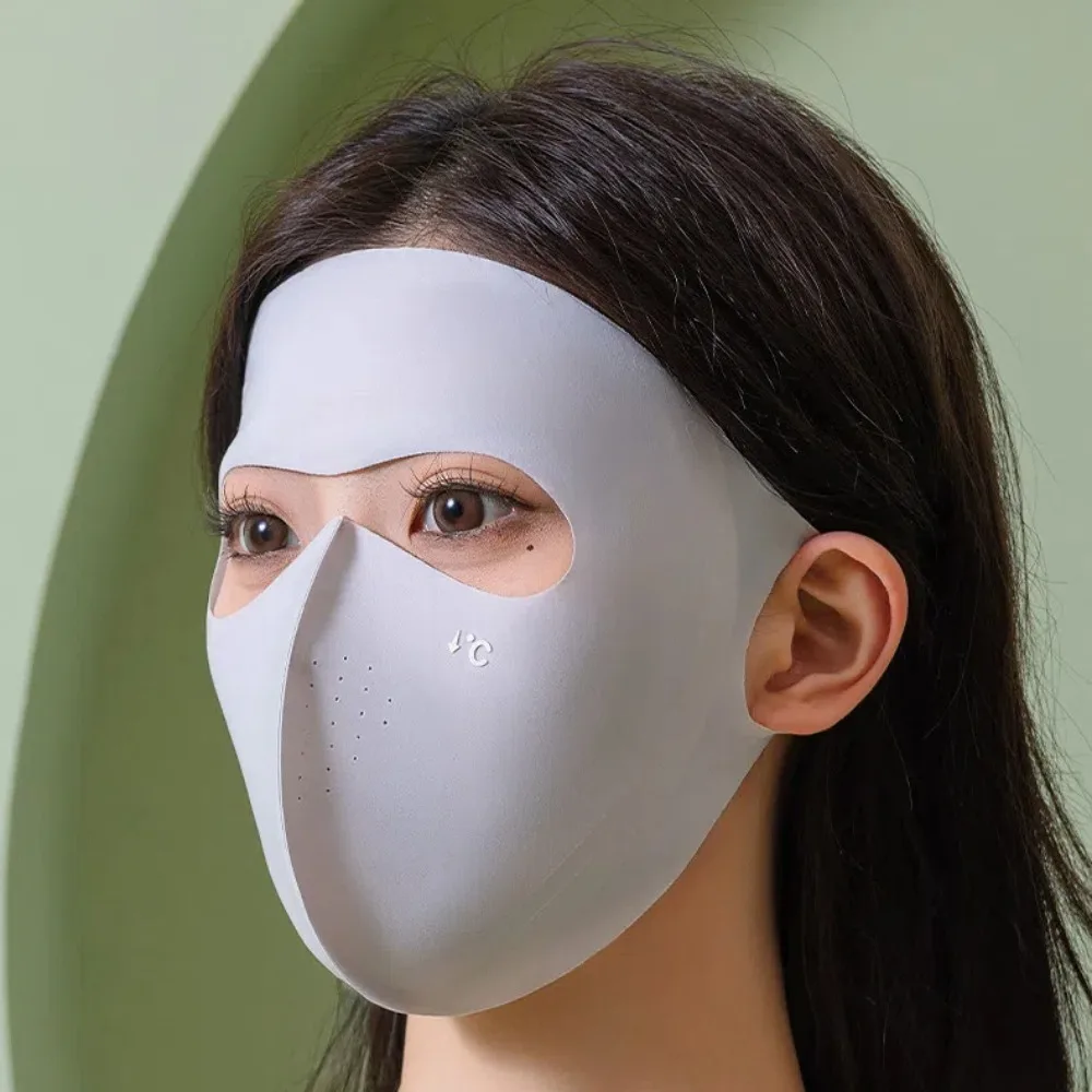 Polyester UPF50+ Sunscreen Mask Traceless Small Hole Ice Silk Face Clothing Pure Color Cool Face Sun Protection Outdoor