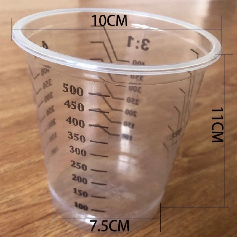 Copos de mistura de plástico transparente de 500ml, 10 peças-pote de mistura de tinta calibrada descartável com marcação de medição, design fácil de derramar
