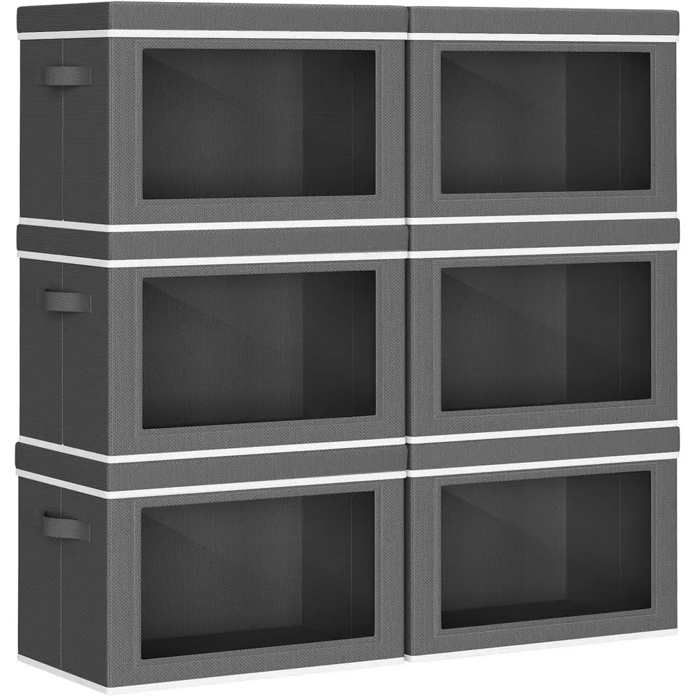 

Складные контейнеры для хранения с крышками - штабелируемые контейнеры для хранения с окном, набор из 6 тканевых кубов для шкафа, дома и офиса