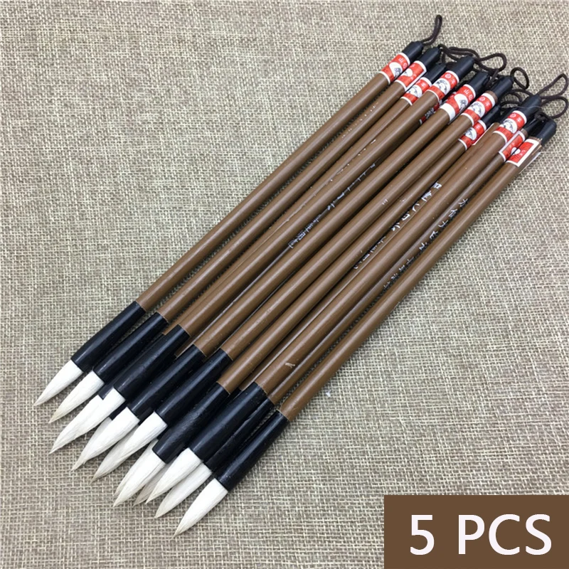 5PCS Bamboo Calligraphy Brush Pen Wool Chinese Calligraphy Painting Brush Pen Weasel Hair Regular Script Writing Brush