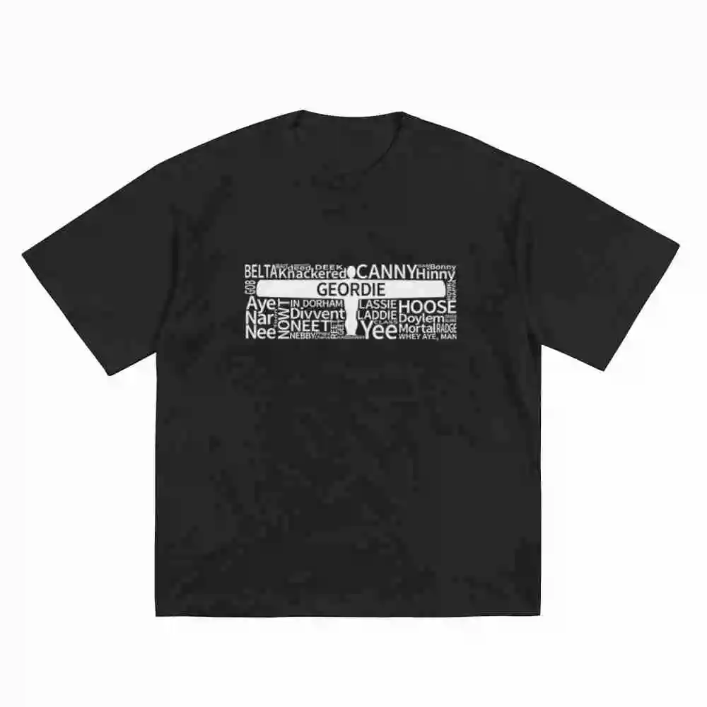 Newcastle Slang Geordie Word Map Howay Gannin Pet Canny Short Sleeve Tee 100% Cotton T-Shirt