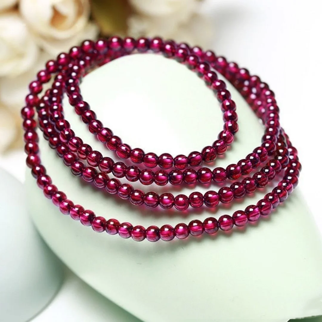 High quality 3mm natural purple tooth black garnet bracelet round three-circle bracelet women's elegant health jewelry gift