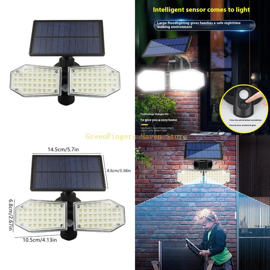 F68D Double Head Spotlights Outdoor 78 LED Motion Solar Lights Security Flood Lights for Front Door Yard Garden Garage