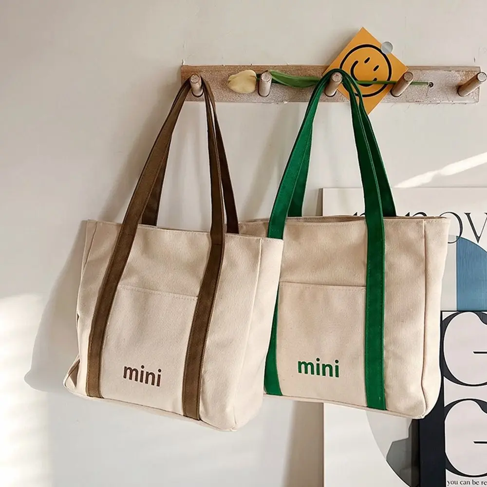 

Portable Print Letter Canvas Bag Large Capacity Shopping Bag Tote Bag Mommy Bag Handbag Shoulder Bag Travel