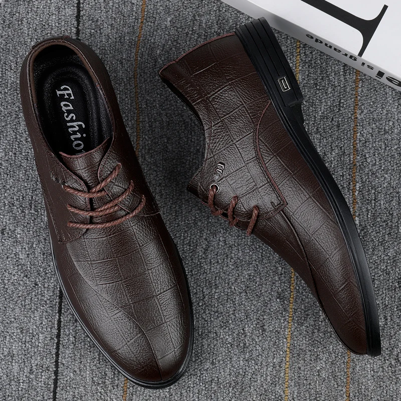 High End Brand Men's Business Dress Shoes Classic Brown Men's Genuine Leather Casual Shoes Retro Versatile Pointed Dress Shoes