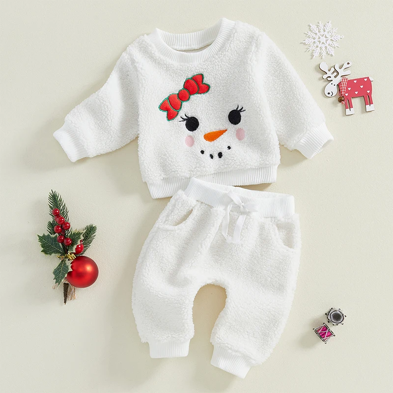 Toddler Girls Fall Outfits Snowman Pattern Long Sleeve Sweatshirt and Elastic Pants Set Baby Cute 2 Piece Clothes