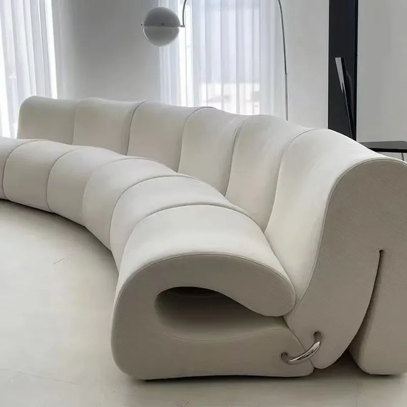 Italian Minimalist Solid Wood Corner Sofa Curved Multi Person Fabric Tofu Couch for Large Apartment Living Room Household