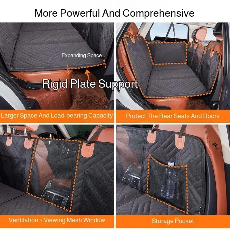 Waterproof Dog Car Seat Cover Hard Support Back Seat Pet Hammock Scratch Proof Mesh Window Storage Pockets For Large Dogs Travel