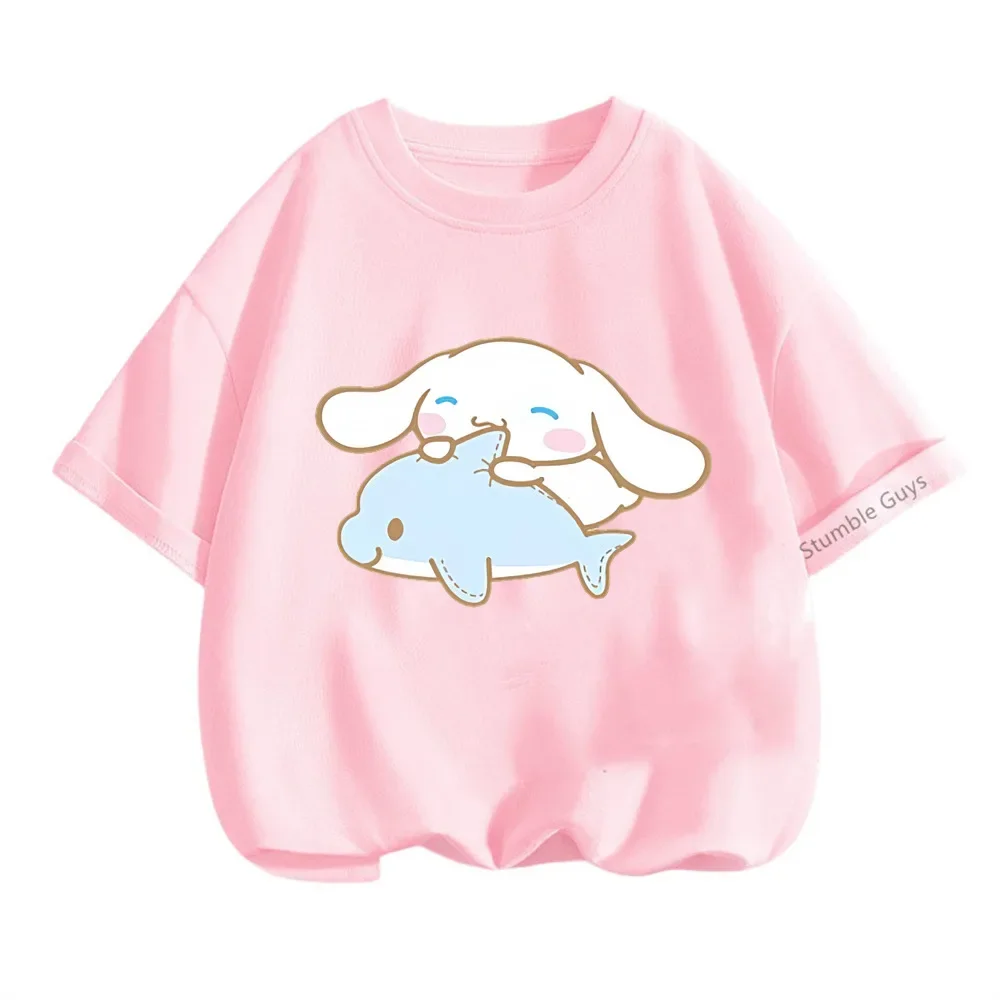 

Мягкая футболка Sanrio Cinnamoroll для детей от 3 до 14 лет, одежда для мальчиков и девочек, летние повседневные топы с короткими рукавами