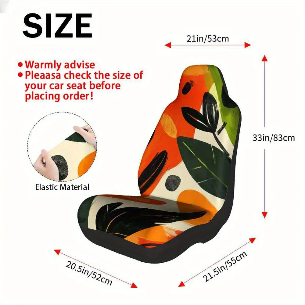 Set Of 2 Universal Car Seat Covers Featuring An Abstract Leaf Dance Design, Perfect For Stylish Vehicles. Ideal For Weekend Outi