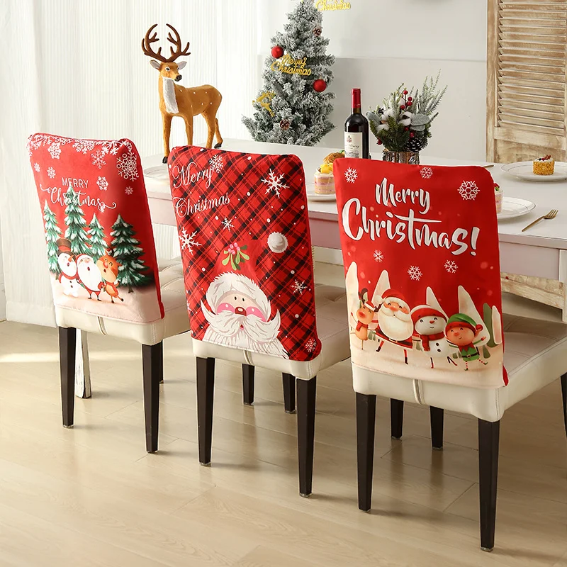 1PC Weihnachten Stuhl Zurück Abdeckung Stretch Esszimmer Stuhl Zurück Protector Küche Hotel Bankett Weihnachten Dekoration Abnehmbare