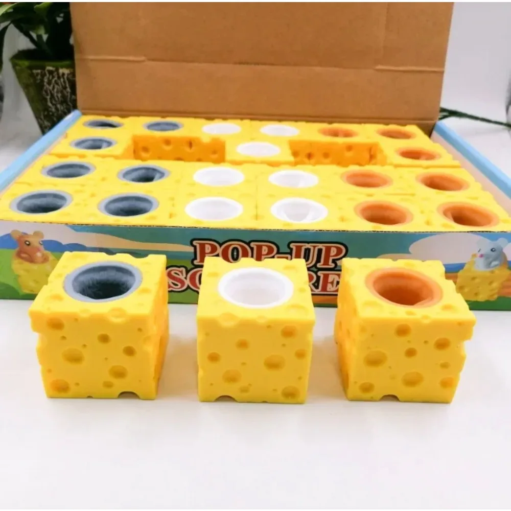 Pop Up Funny Mouse And Cheese Block Squeeze Anti Stress Toy Hide And Seek Figures Stress Relief Fidget Toys For  Adult